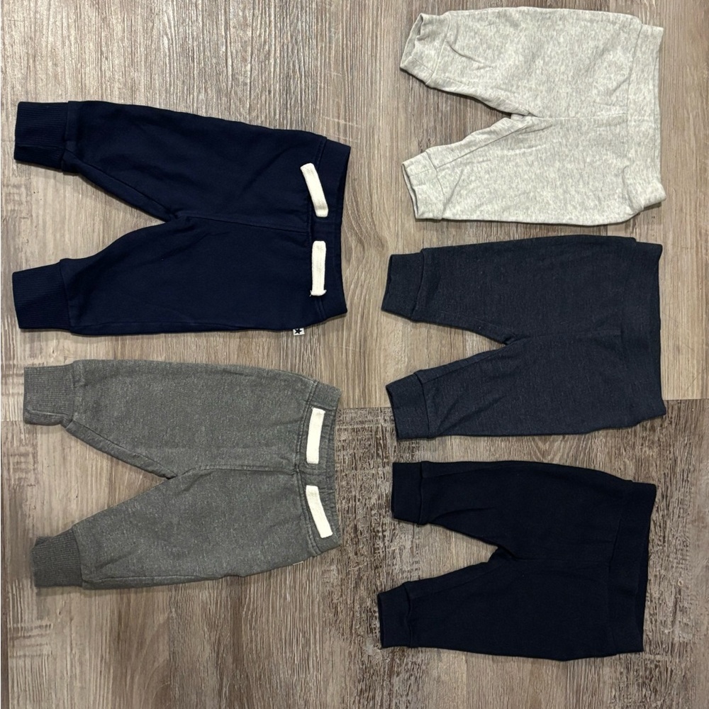 Bundled (5pcs) Kids Cozy Bottoms Set - Navy, Gray, and Charcoal (0-3M)